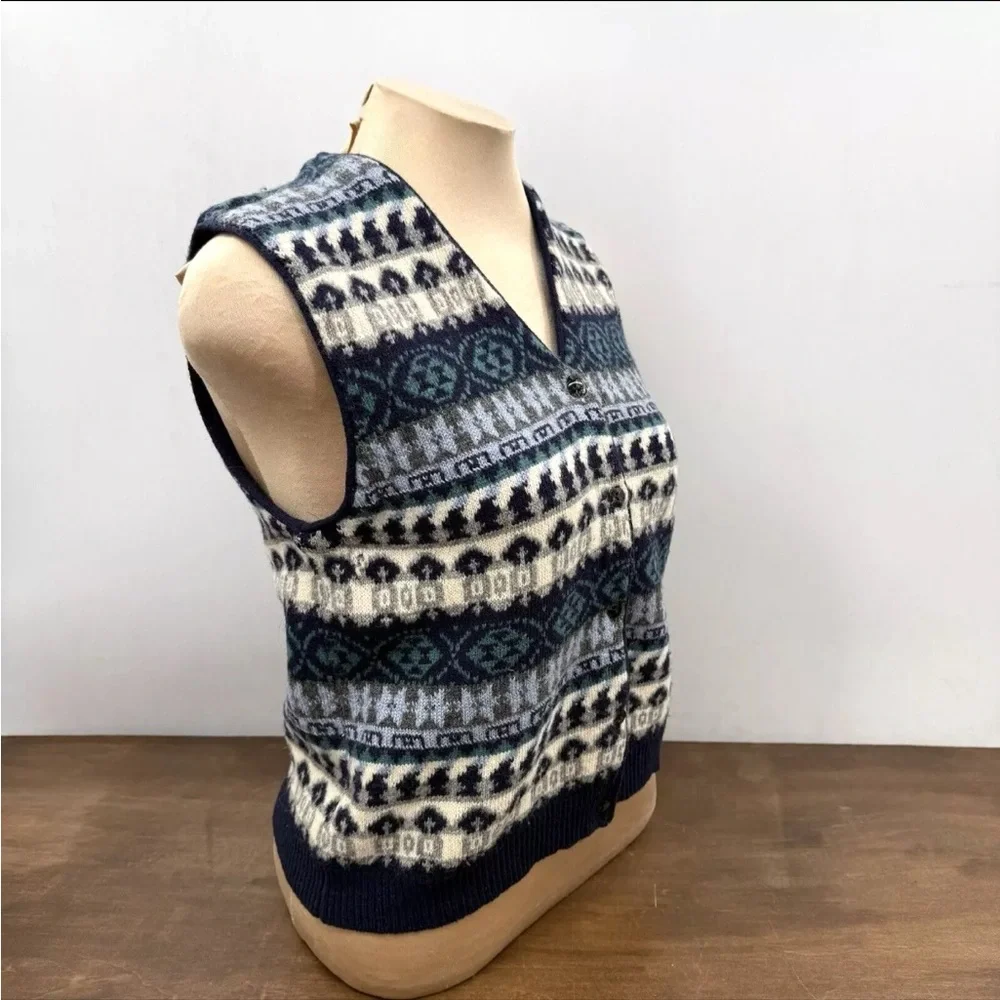 Vintage BP Nordstrom Sweater Vest Fair Isle Multi Striped Lambswool Medium - Picture 2 of 8
